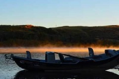 boat on Gray Reef at sunrise